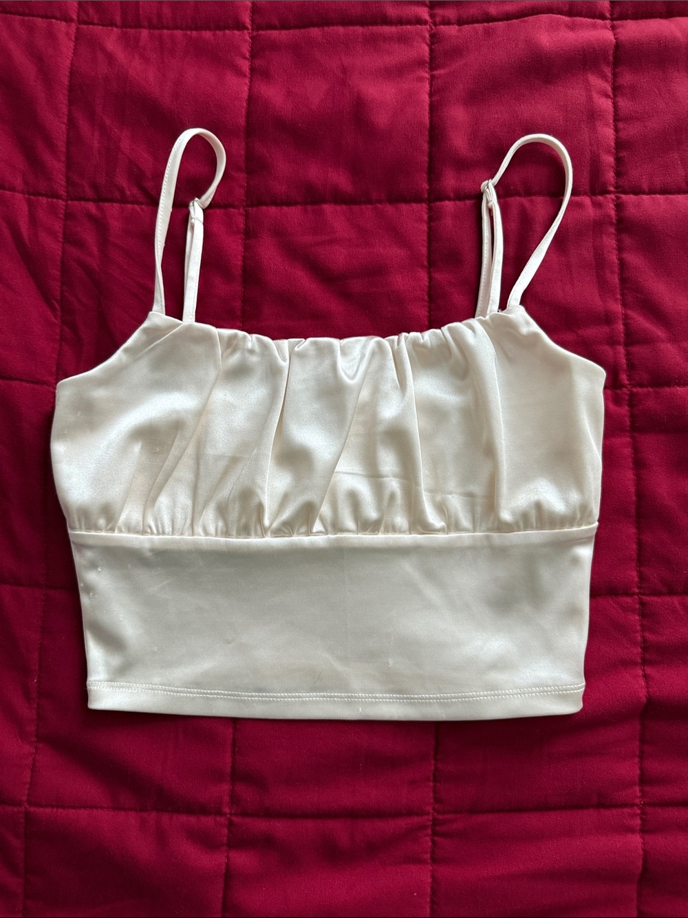 Divided Cream Satin Ruched Spaghetti-Strap Crop Top